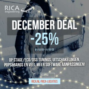 promo post white and blue text overlay on photo of car wheels standing in de snow and christmas lights